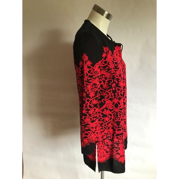 Misook Black & Dark Pink Floreat 3/4 Sleeve Jacket Cardigan, Size XS - Picture 3 of 7